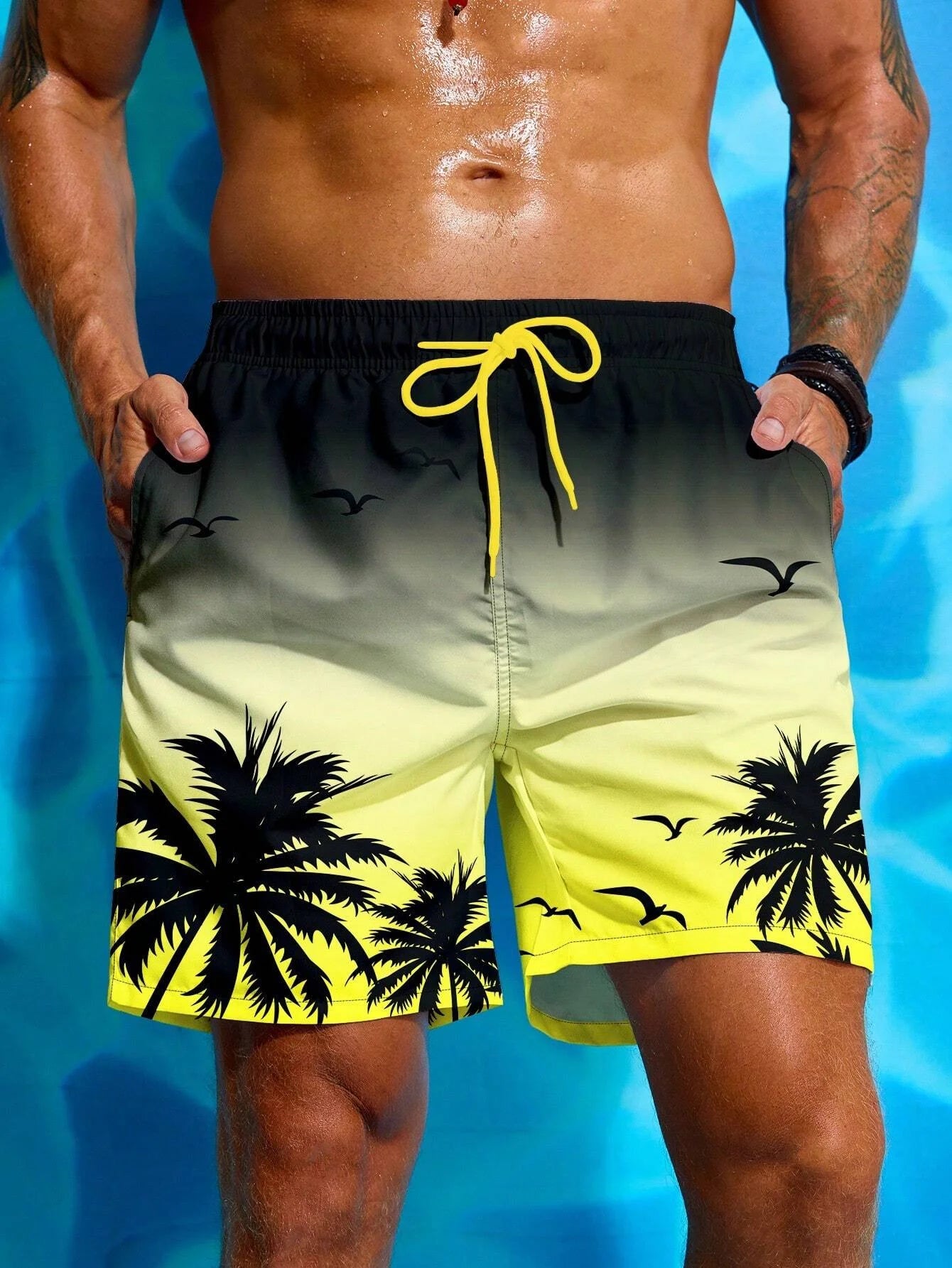 Herren Badeshorts mit Palmenmuster – Sommer Boardshorts mit Kordelzug | 3D Druck Atmungsaktive Strandshorts Streetwear