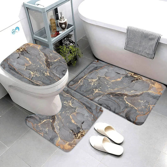 3-teiliges Badematten-Set Schwarz Marmor – Gold & Grau, Rutschfest, Geometrisches Design Kaufschwan® Abbildung 7 40X60CM