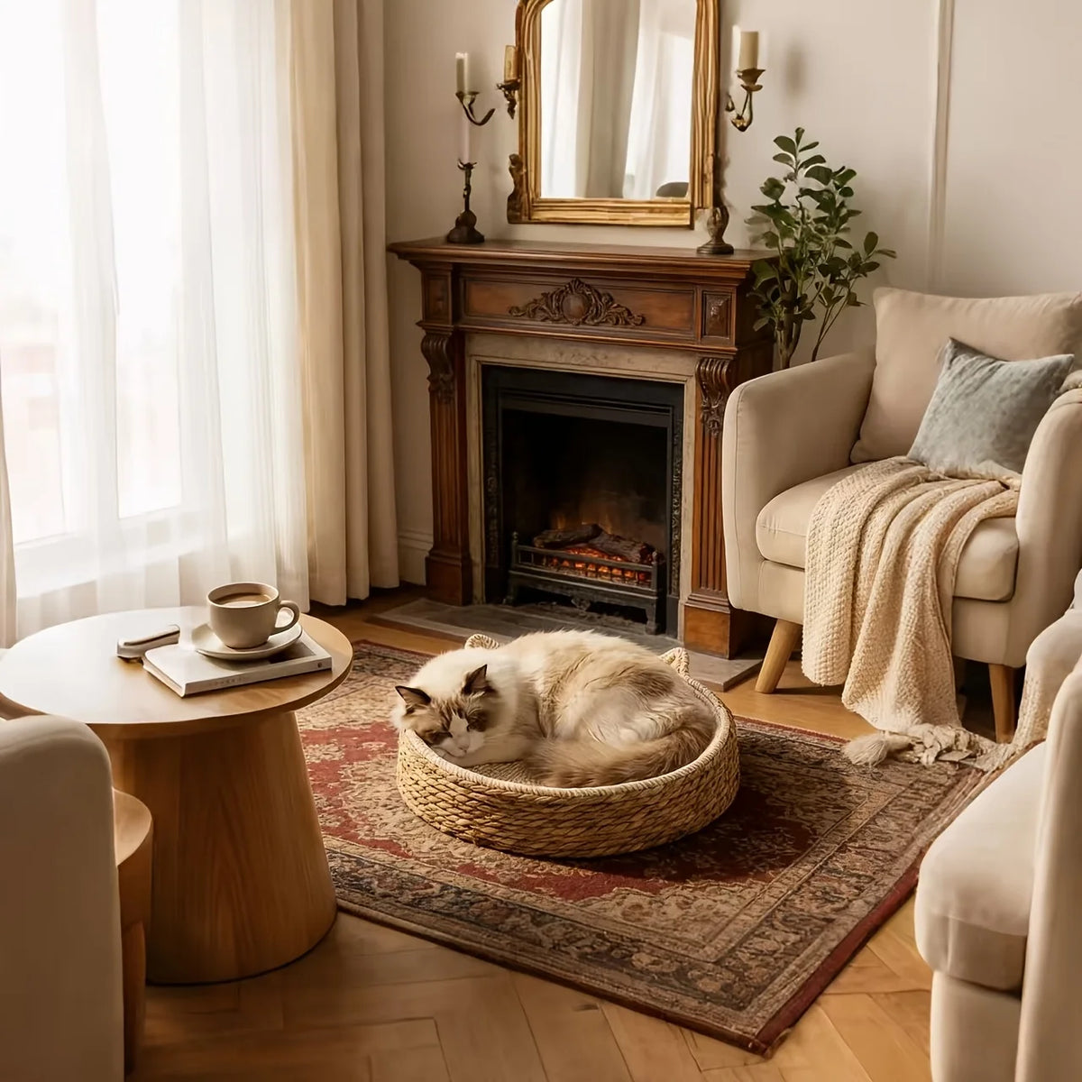 2-in-1 Rundes Kratzmöbel & Bett für Katze – Kratzstamm mit Geflochtenem Seil für Kleine bis Mittelgroße Katzen Kaufschwan®