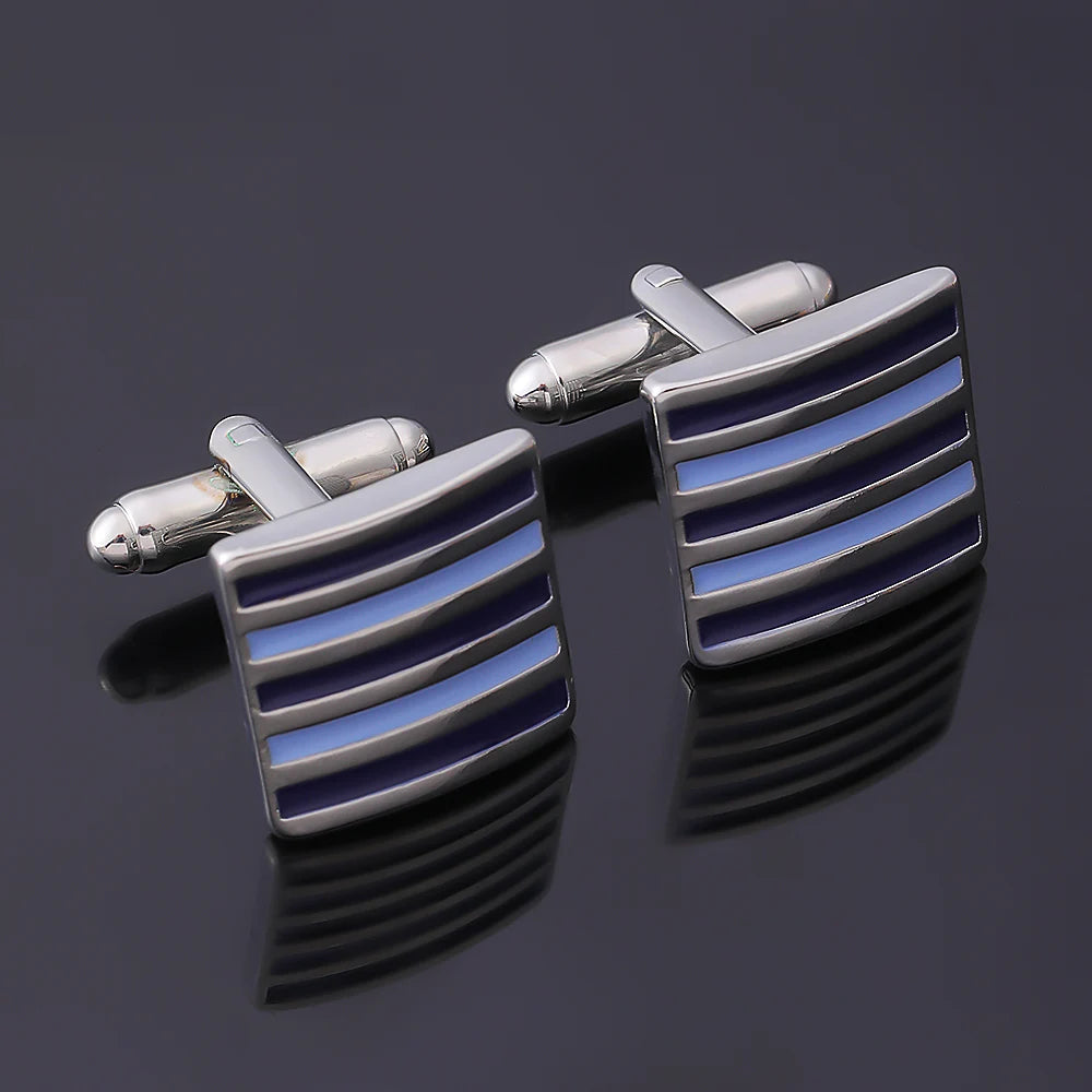 Neo-Gothic Royalblaue Herren Manschettenknöpfe – Hochwertige Französische Legierung | Quadratisches Emaille Streifen-Design für Business & Luxus Kaufschwan®