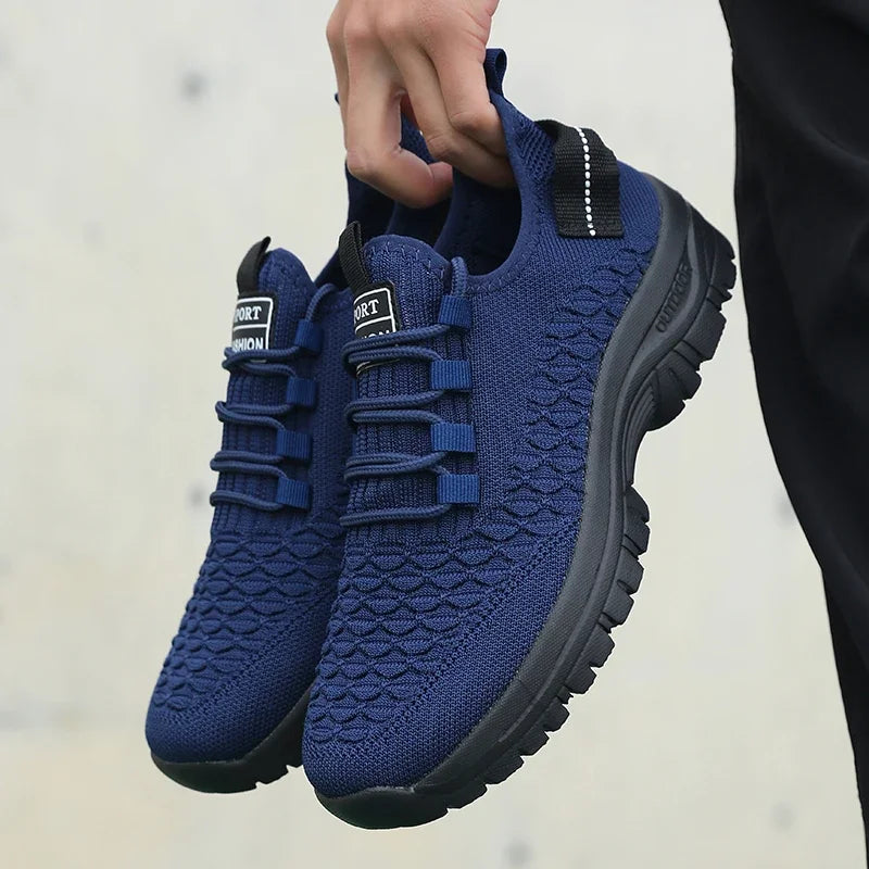 Herren Outdoor Sneaker in Leuchtgelb – Atmungsaktive Mesh Sportschuhe | Stoßdämpfendes Trend-Abenteuer Schuhwerk Kaufschwan® Marineblau 36