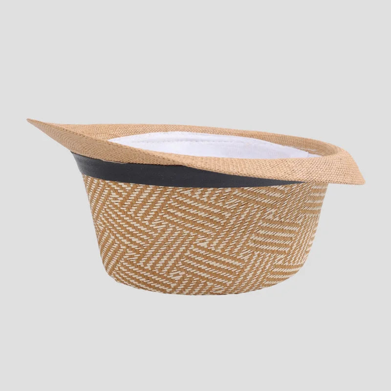 Retro Sonnenhut – Britischer Top Hat Stil, Geometrischer Strohhut mit Gürtel, Unisex Strand & Partner Fedoras Kaufschwan®