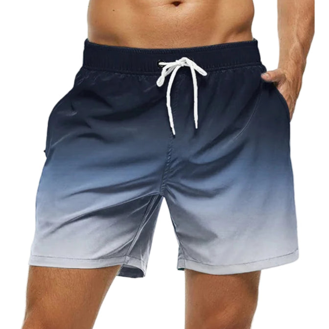 Herren Strandshorts mit Farbverlauf – Bunte 3D Druck Boardshorts | Atmungsaktive Lockere Badehose für Sommer & Freizeit Kaufschwan® Grau-Weiß Verlauf S
