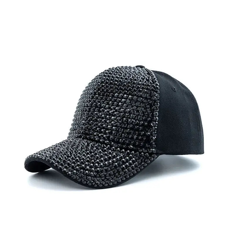 Damen Rhinestone Baseballkappe | Sommer & Herbst Sonnenhut für Damen | Koreanischer Stil Fashion Hip-Hop Reise Kappe Kaufschwan® Schwarz