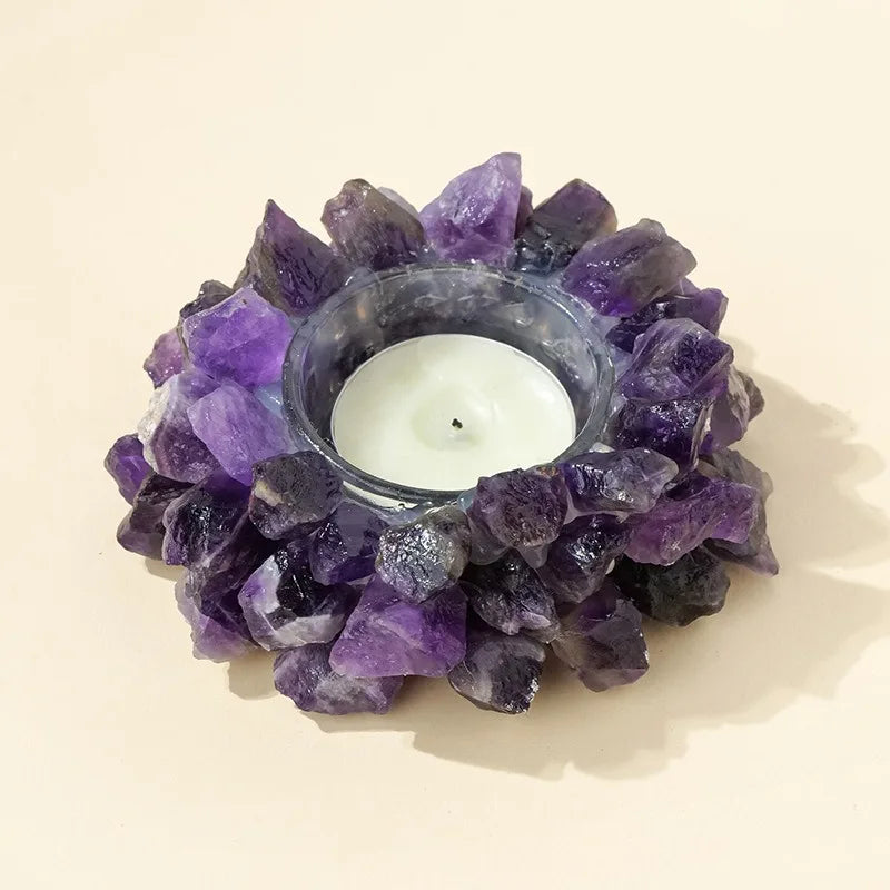 Natürlicher Kristall Rohstein Kerzenhalter – Amethyst, Citrin & Rosenquarz Aromatherapie Stein für Weihnachten & Wohndekoration Kaufschwan®