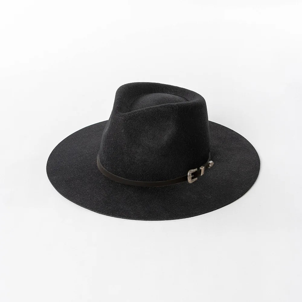 Herbst & Winter Unisex Woll-Fedora Hut – Vintage Jazzhut mit Krone & Schwarzem Lederband, Stylischer Hut mit Breiter Krempe