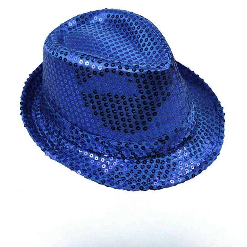 Britischer Top Jazz Hut – Herren & Damen Bühnenhut mit Pailletten, Glänzende Weihnachtsfedora, Party, Eltern-Kind, Halloween