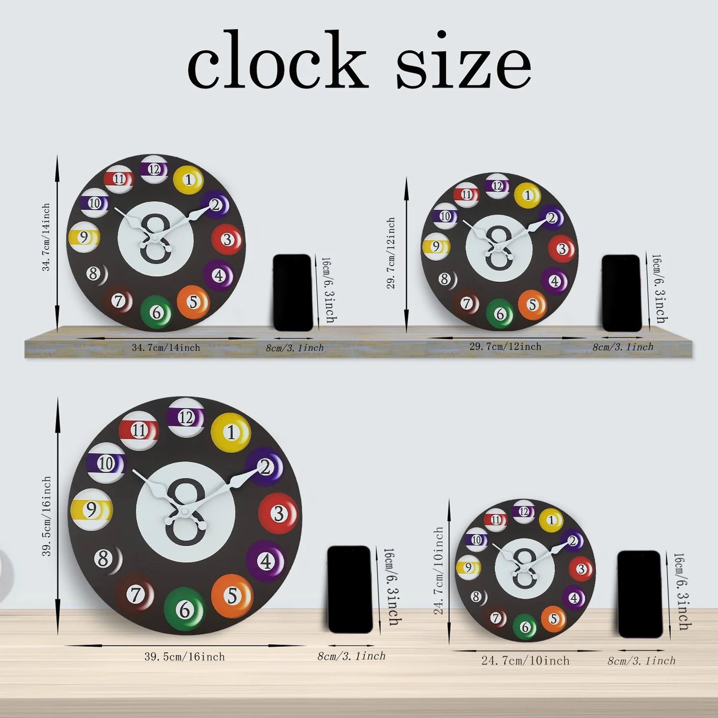 Bunte Billard Holz Wanduhr – Leise Quarz Deko Uhr Kaufschwan®