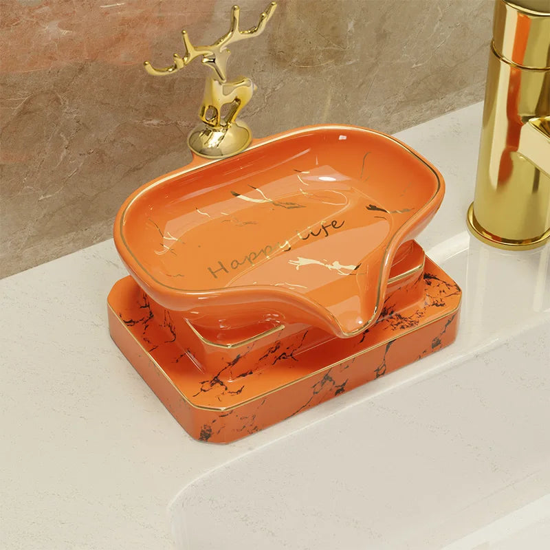 Luxuriöse Keramik-Seifenschale – Ablaufablage, perforationsfrei, hochwertiges Badezimmer-Accessoire Kaufschwan® Orange