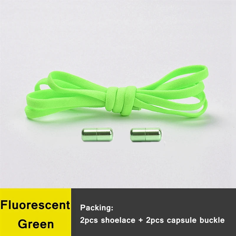 21 Farben No-Tie Schnürsenkel – Elastische Laces mit Rundem Metallverschluss | Schnelle Slip-On Sneaker Laces für Damen & Herren, 1 Paar Kaufschwan® Fluoreszierendes Grün 100cm