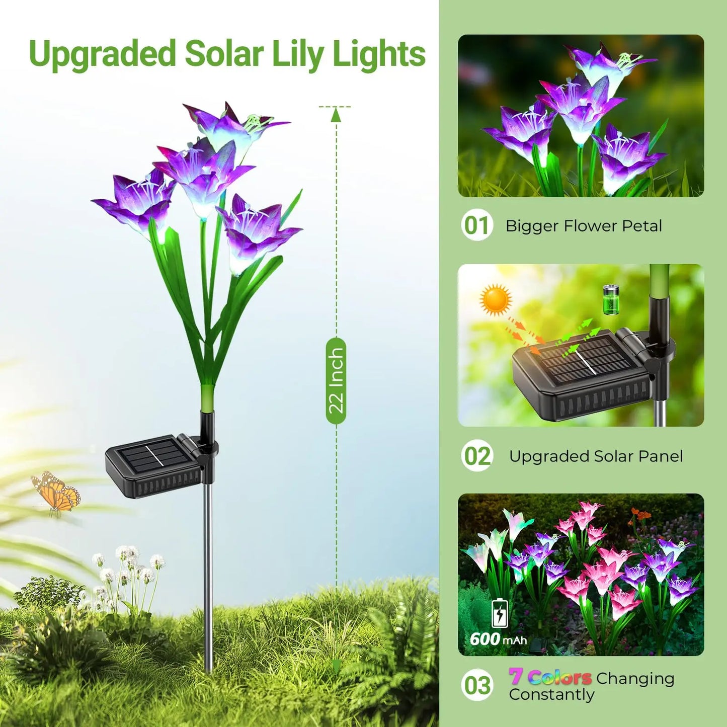 Solar Außen LED Blumenlichter – Lilienblumen Lampe mit 7 Farbwechsel-LEDs, Wasserdichte Garten- und Hofdekoration Kaufschwan®