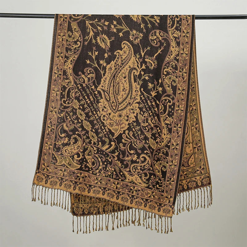 Pashmina Hijab Schal – Damen Langer Kaschmir Schal | Luxus Weicher Foulard, Turban & Muslimisches Kopftuch Kaufschwan® Beige-Schwarz