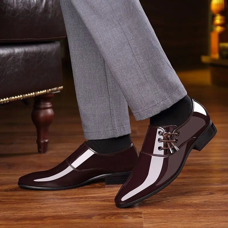 Herren Lackleder-Businessschuhe – Spitzes Design | Elegante Glanzschuhe für Frühjahr & Herbst , Hochwertige Formelle Herrenschuhe Kaufschwan®