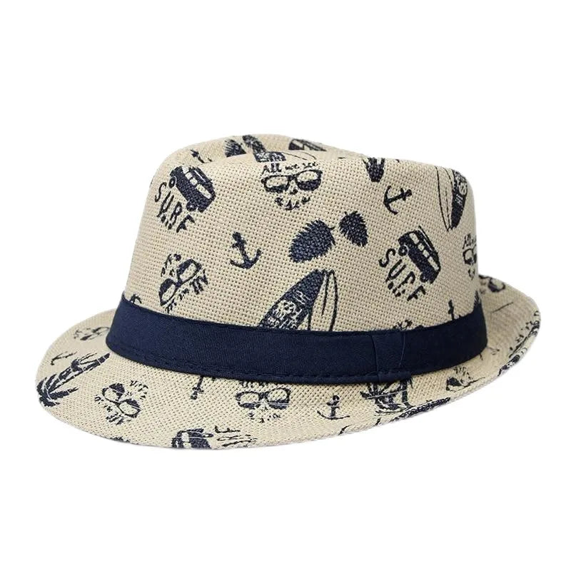 Retro Sonnenhut – Britischer Top Hat Stil, Geometrischer Strohhut mit Gürtel, Unisex Strand & Partner Fedoras