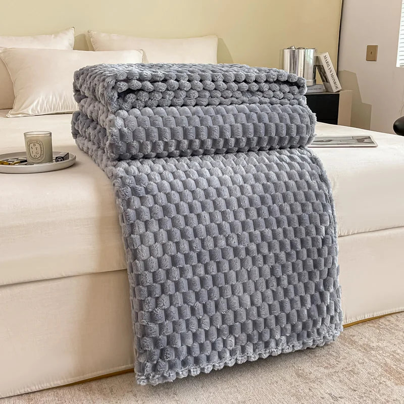 Kariert Weiche Warme Flauschige Samtdecke – Gemütlicher Sofaüberwurf & Bettdecke für Erwachsene, Kinder & Haustiere Kaufschwan® Hellgrau 180x200cm(71x79inch)