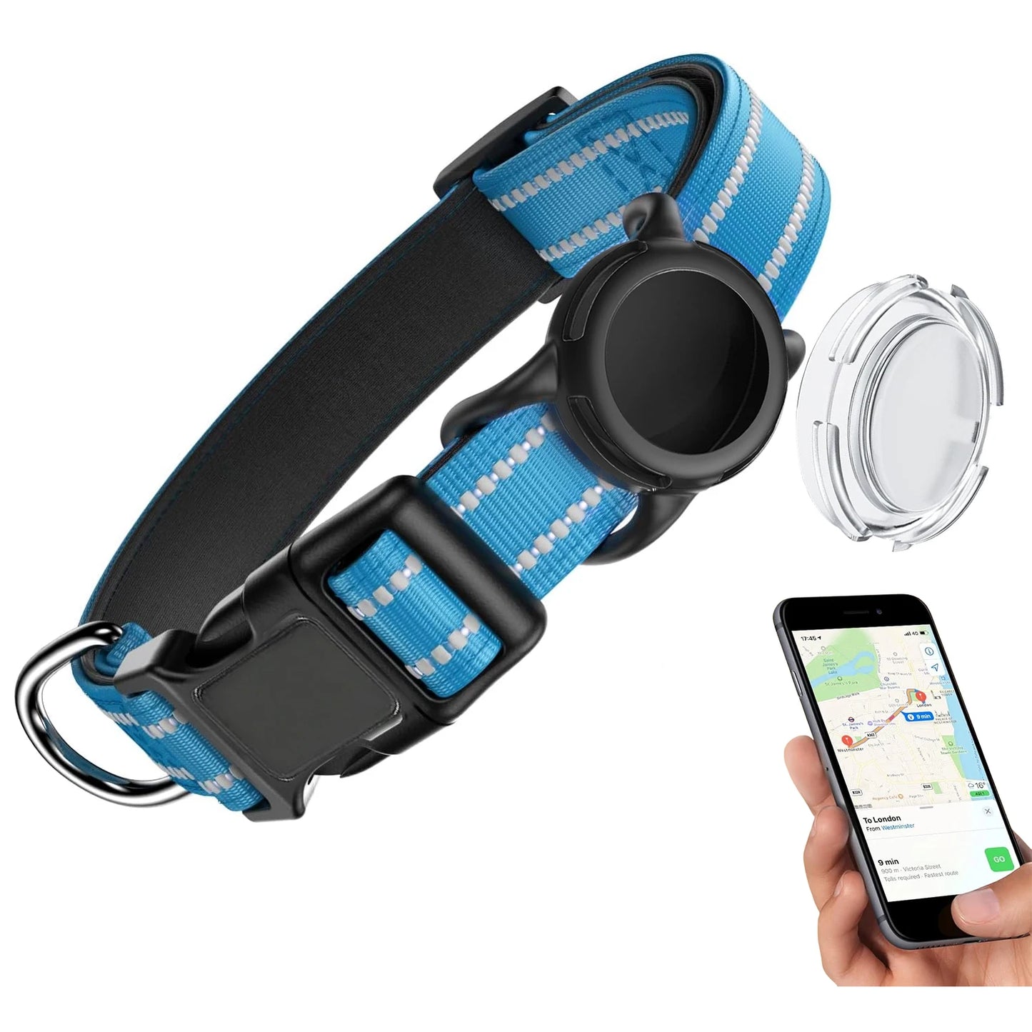 Wasserdichtes AirTag Hundehalsband Reflektierend Gepolstert Verstellbar mit Halter für Hunde Kaufschwan® Blau (ohne AirTag) S (25-43cm)