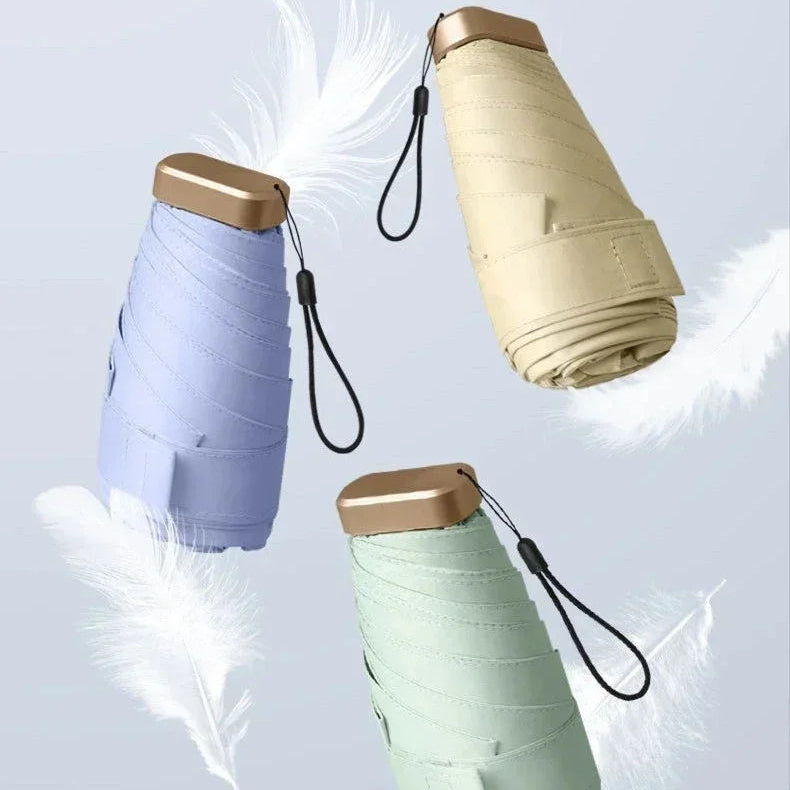 Mini Regenschirm im Taschenformat – Faltbarer Vinyl UV-Schutz Schirm für Sonne & Regen mit Kapsel-Etui Kaufschwan®