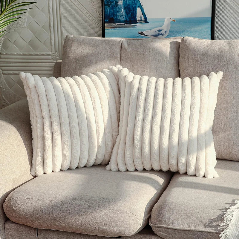 Weiß & Rosa Dekorativer Kissenbezug | Flauschiger Weicher Überwurf für Sofa, Couch & Wohnkultur | 45x45cm Kaufschwan®