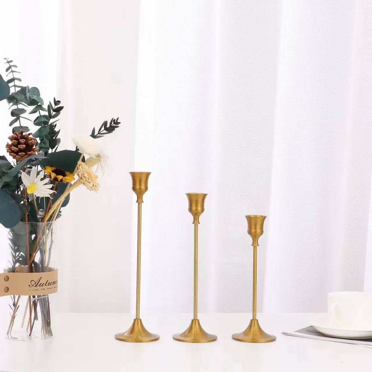 Set aus 3 Vintage Metall Aluminium Kerzenhaltern – Elegante Tischdekoration für Hochzeit, Zuhause & Hotel Kaufschwan®