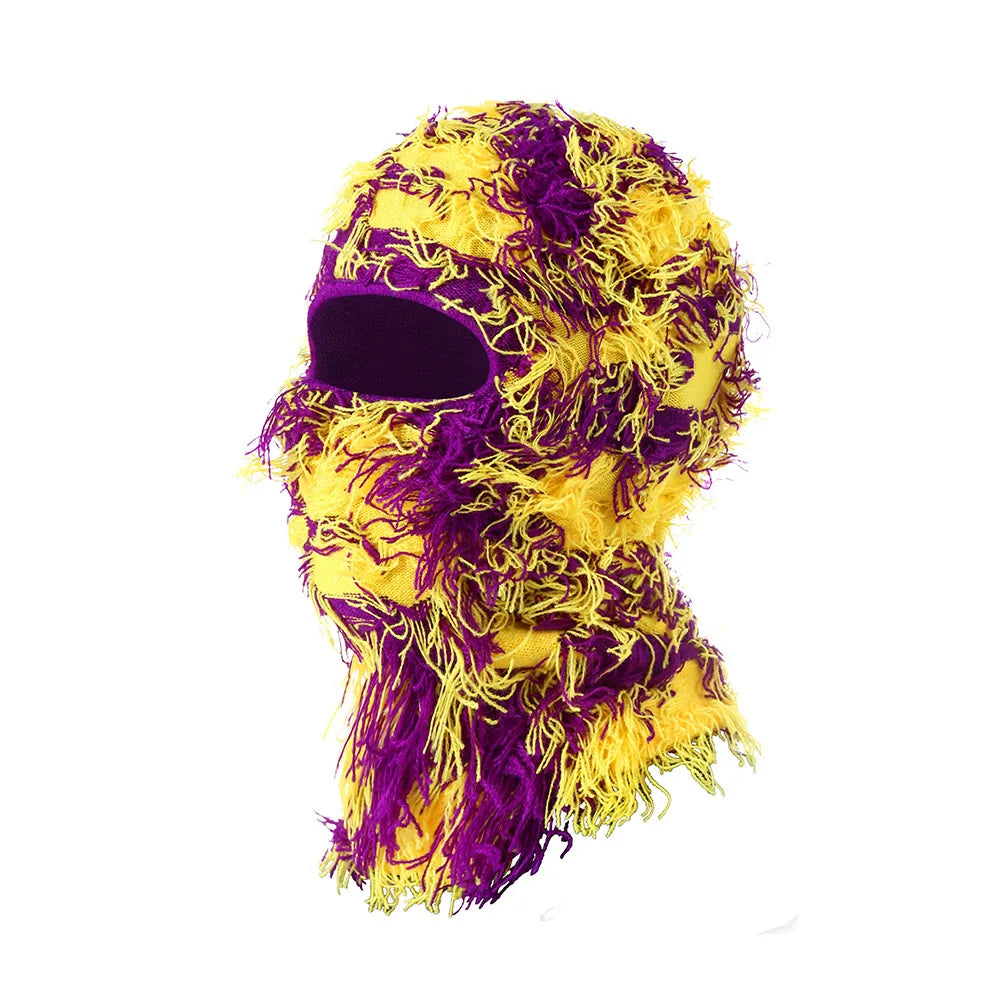 Motorrad Hip-Hop Balaclava – Gestrickte Vollgesichts-Skimütze im Used-Look | Damen Outdoor Camouflage Fuzzy Beanie Wintermütze