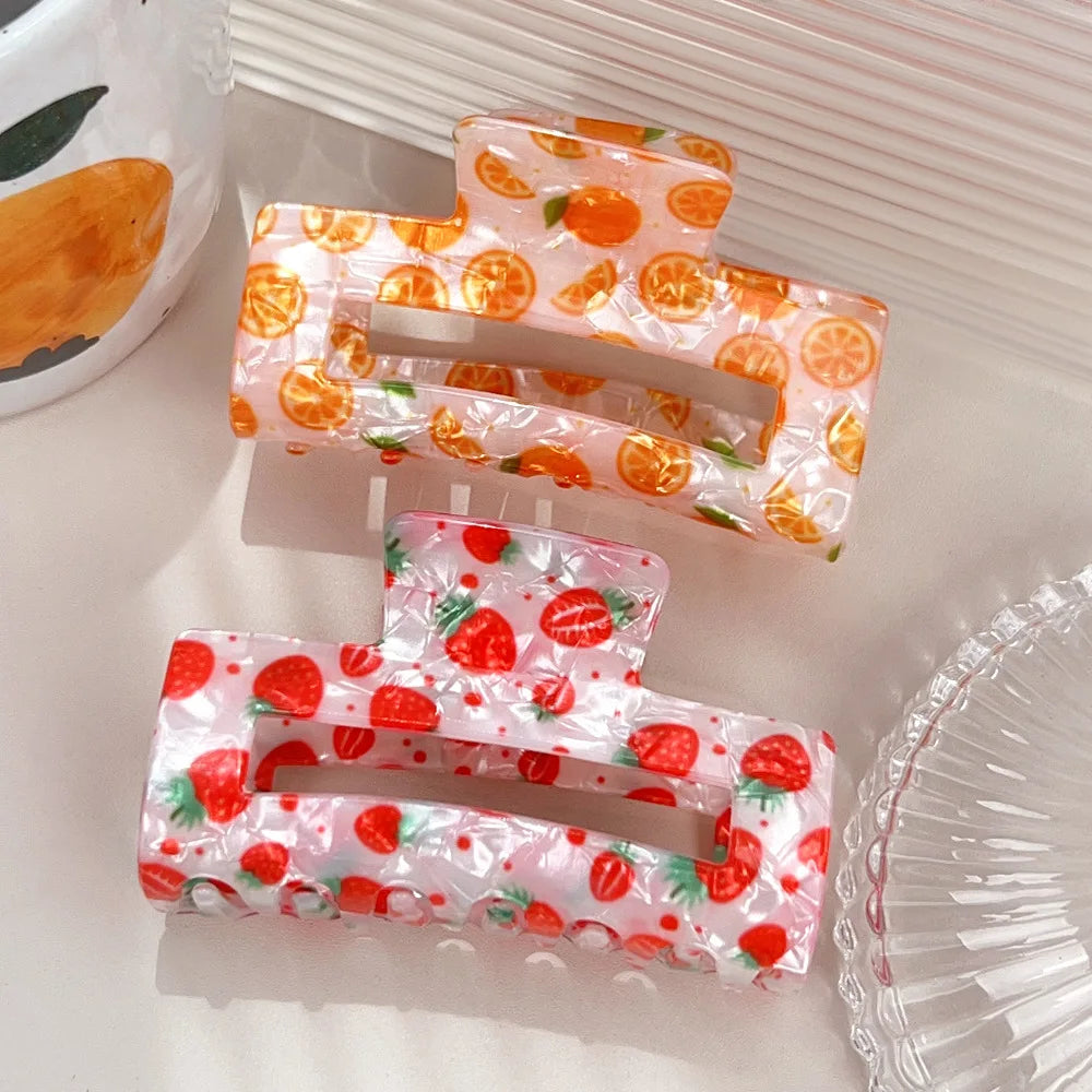 Acryl Haarklammer mit Fruchtmotiv – Quadratische offene Form, großer Shark-Clip für dickes Haar Kaufschwan®