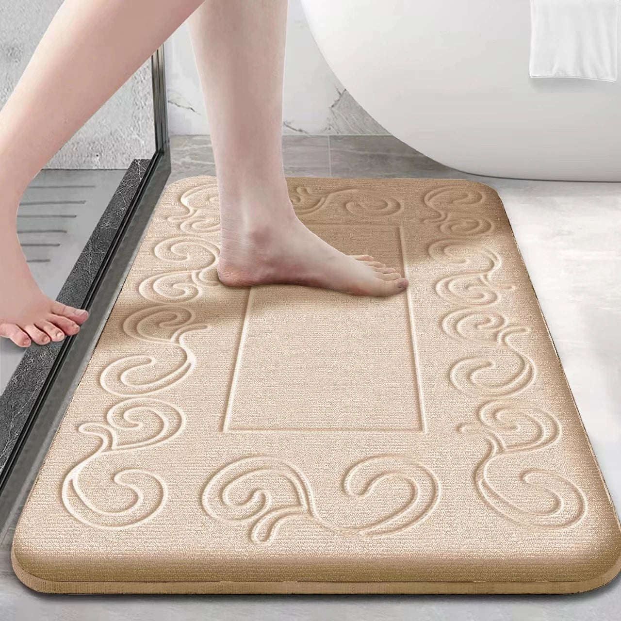Ultraweiche Rutschfeste Saugfähige Badezimmermatte – Maschinenwaschbarer Badteppich Kaufschwan® Beige 50cm x 80cm