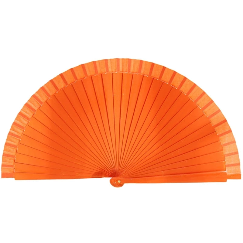 Eleganter Holzfächer | Klassischer Spanischer Faltfächer | Einfarbiger Vintage-Handfächer für Hochzeiten, Partys & Tanzaufführungen Kaufschwan® Orange