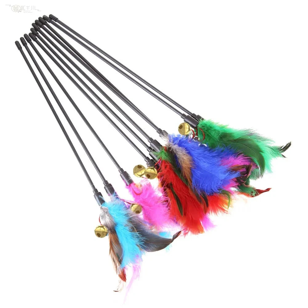 Buntes Feder-Spielstab-Set für Katze – Interaktives Katzenspielzeug mit Hühnerfedern & Glöckchen Kaufschwan®