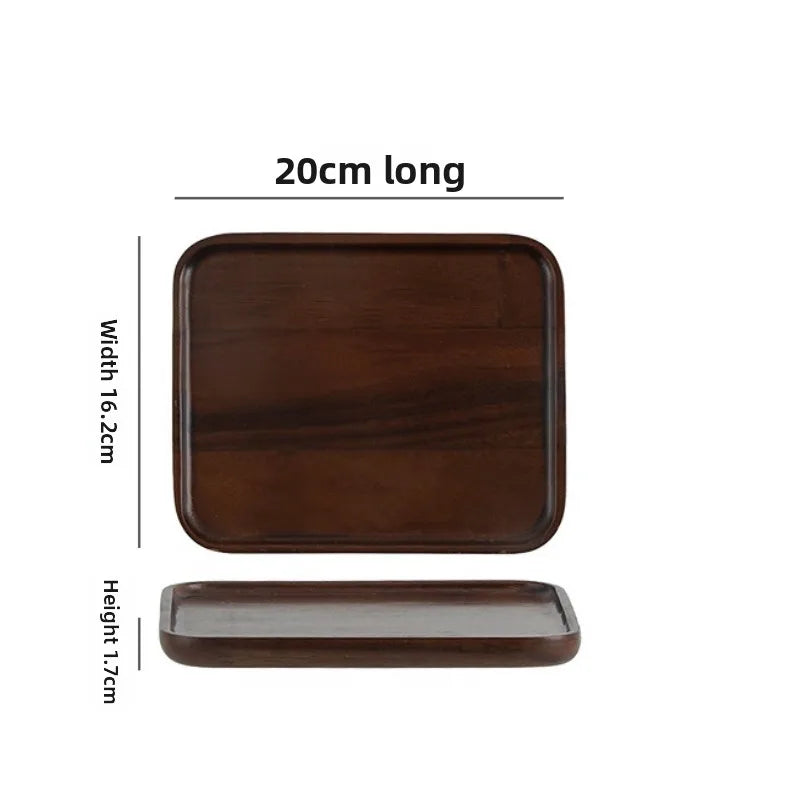 Schlichtes Rechteckiger Tee-Tablett aus Schwarznuss – Massives Holz Snack- & Obsttablett, Langlebiges Dekoratives Dessert-Tablett Kaufschwan® Design 1