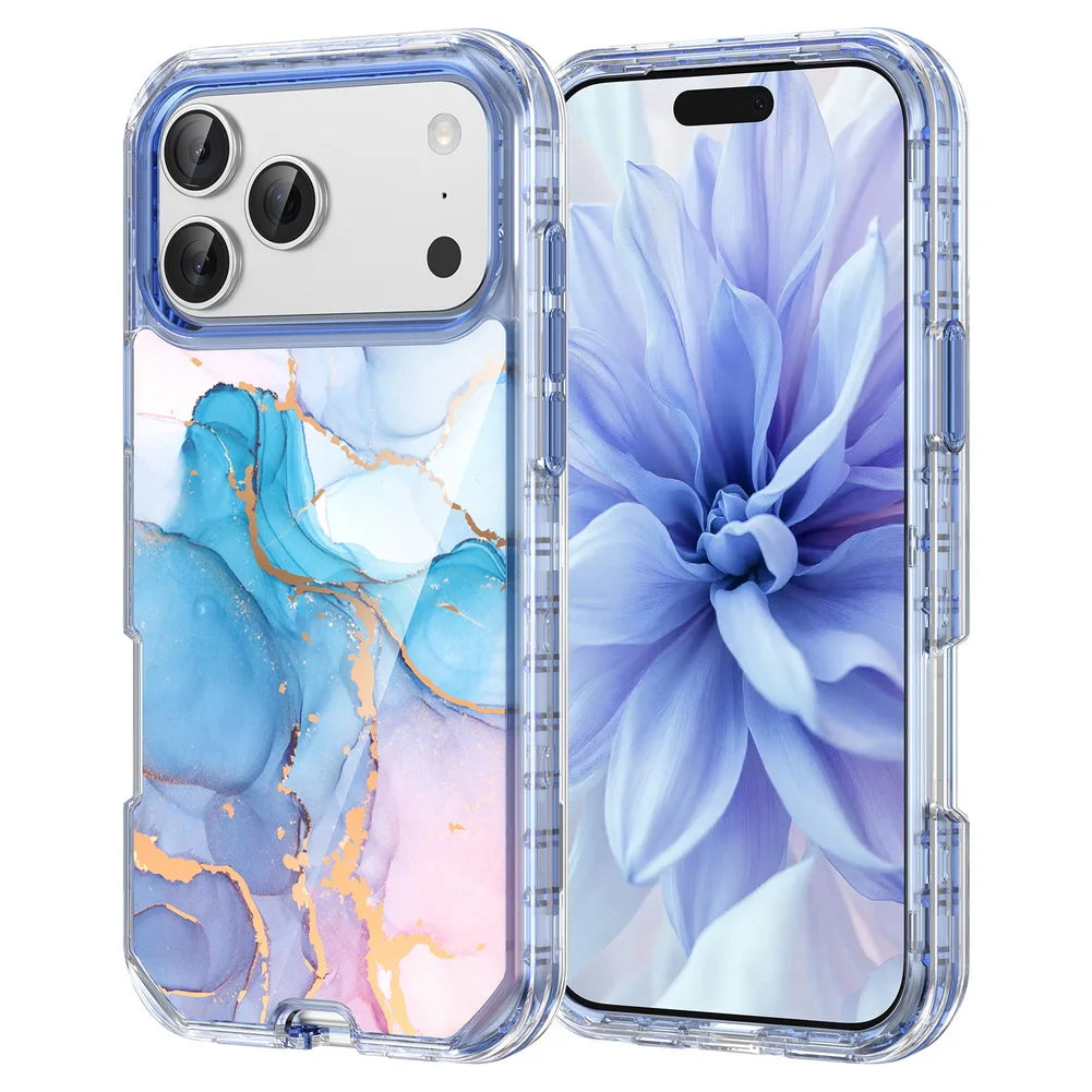 3-in-1 Mehrschichtige Stoßfeste Armor-Schutzhülle für iPhone 18 Pro & iPhone 18 Pro Max – Marmoroptik mit Veredelten Details Kaufschwan® Türkisblau iPhone 18 Pro