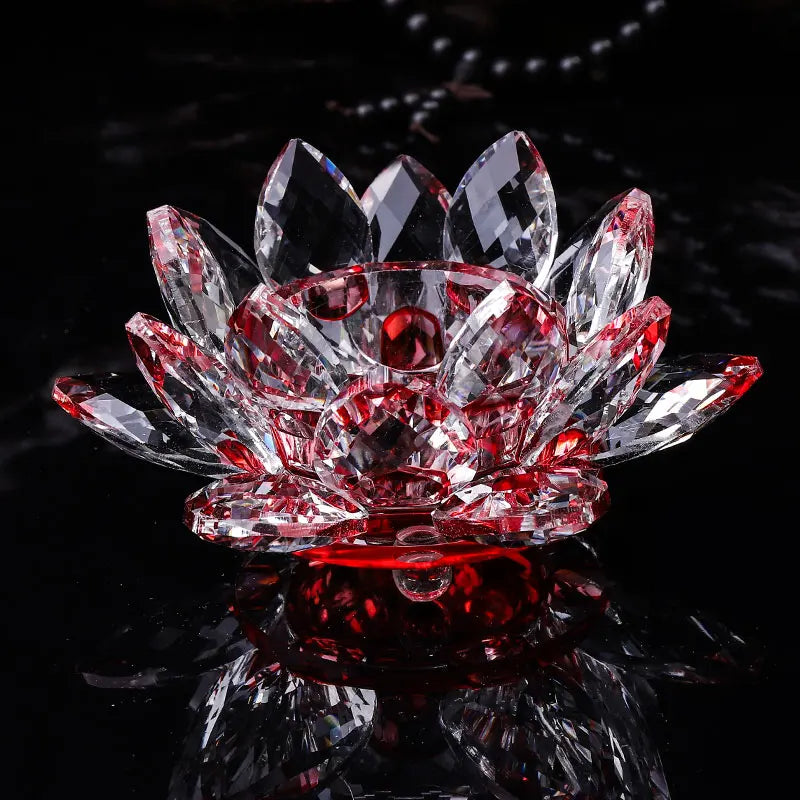 Handgefertigte Kristall Lotus Kerzenhalter – Glas Teelichthalter für Buddhistische Ausstattung & Wohndekoration