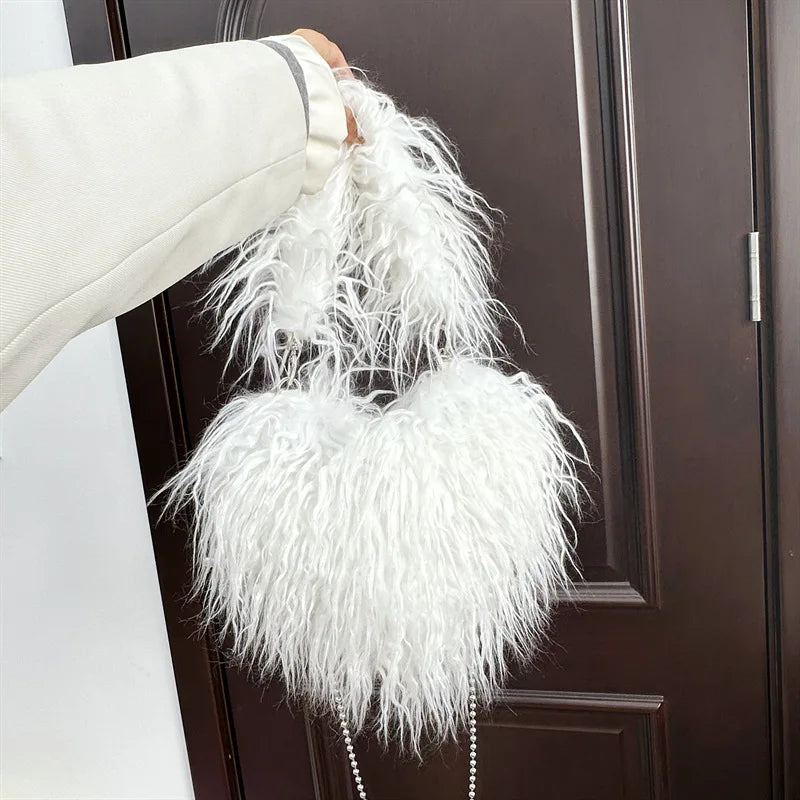 Herzförmige Plüsch Crossbody Tasche – Süße Love Kunstfell Damen Schultertasche & Flauschige Unterarm Handtasche Kaufschwan®