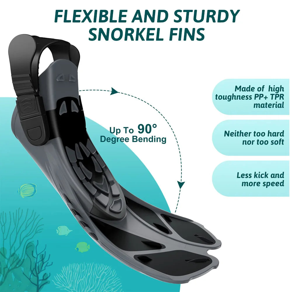 Schnorchelflossen mit verstellbaren Schnallen | Kurze Silikon Schwimmflossen | Offene Ferse Tauchschuhe für Erwachsene Herren & Damen Kaufschwan®