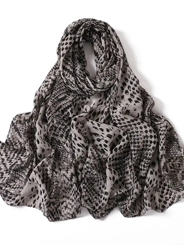 Sommer Boho Chiffon Hijab – Leopard & Aquarell Muster | Ultraleichter Atmungsaktiver Muslimischer Schal für Strand & Reisen Kaufschwan® Braun