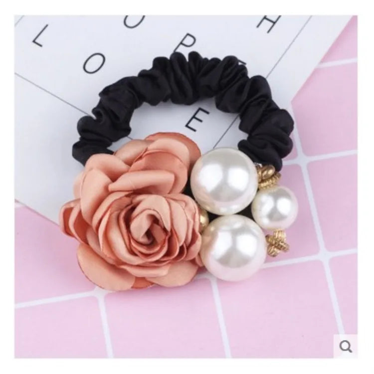 Perlen Rosen Blumen Haaraccessoires | Kamelien Haargummi Scrunchie | Eleganter Haarring für Damen Kaufschwan® Champagner