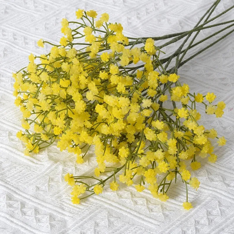 Künstliche Gypsophila Plastikblumen – Kunst-Brautatem Strauß für Hochzeit, Zuhause, Garten, Party & DIY Dekorat Kaufschwan® Gelb 1 Bündel