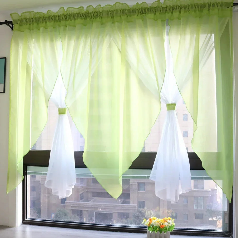 Einfarbiger Voile Transparenter Vorhang für Wohnzimmer Schlafzimmer Küche Balkon Fenster 2 Stück/Set Kaufschwan® Grün W300cm x H140cm