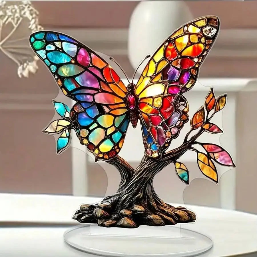 Farbige Glasdekoration Schmetterling und Baum des Lebens – Exklusive Valentinstag Deko für Zuhause und Büro Kaufschwan®
