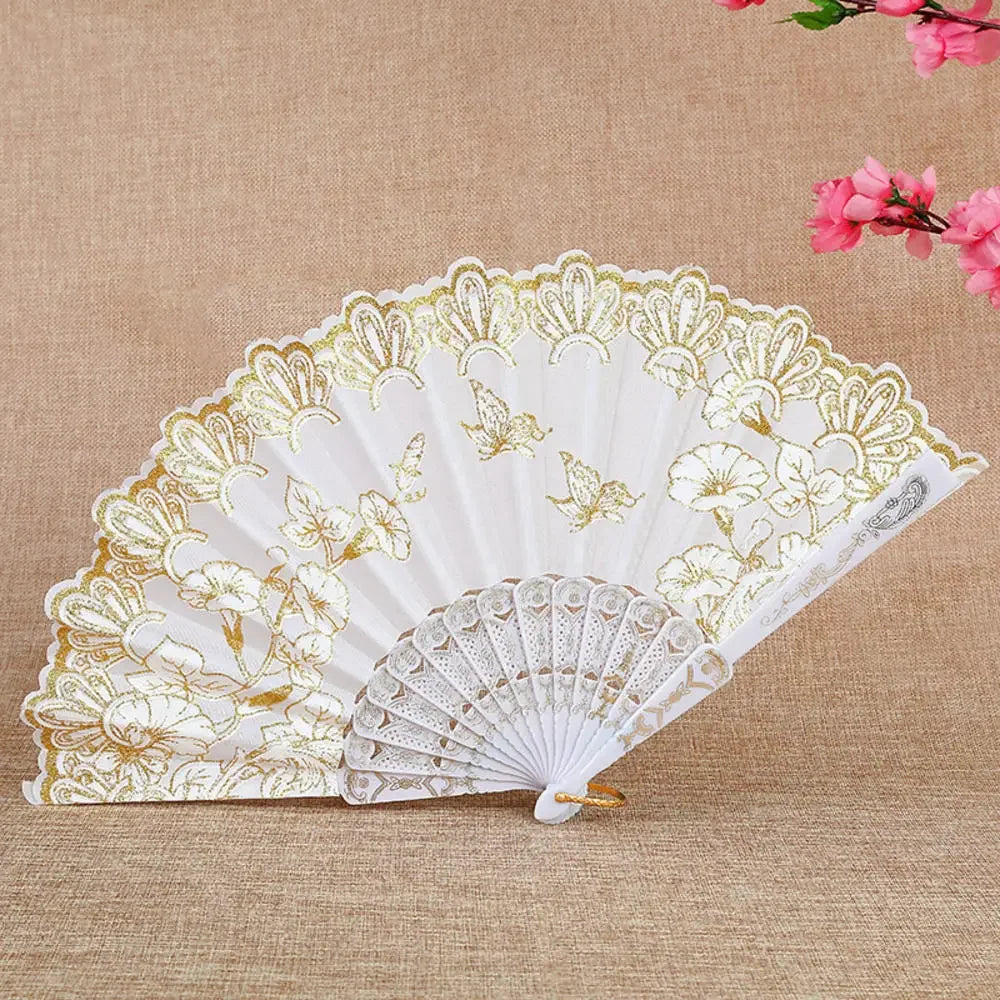 Retro Faltfächer | Kunststoff mit Goldpuder | Weißer Hochzeits- & Partyfächer im Chinesischen Stil Kaufschwan® Design 10