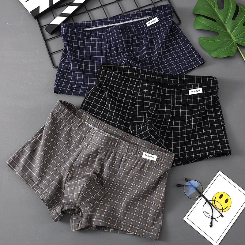 3er-Pack Herren Boxershorts aus Baumwolle | Atmungsaktive Kariert Boxershorts | Bequeme Unterwäsche | Größen M–3XL Kaufschwan® Marineblau Schwarz Dunkelgrau M
