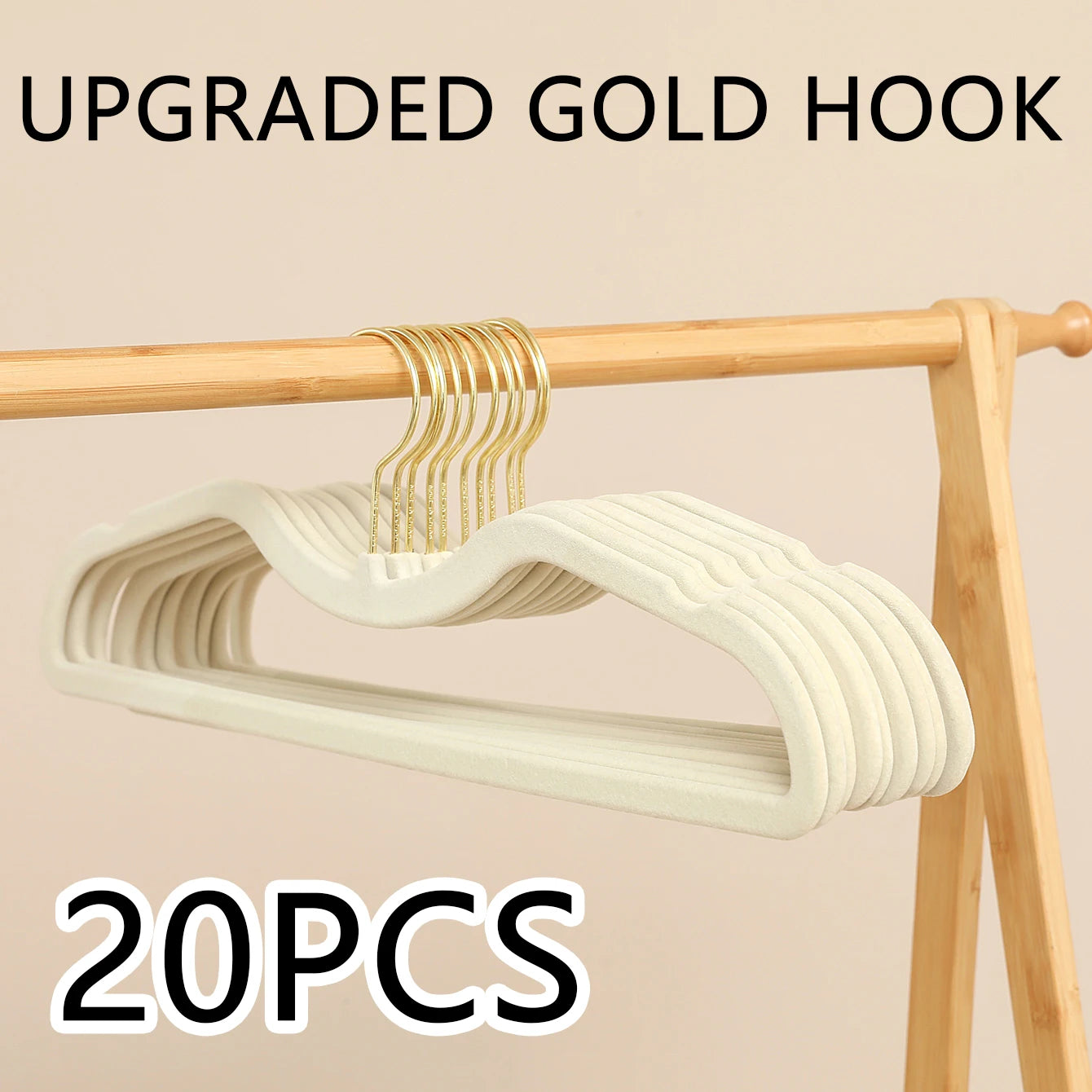 Kurzhals Plüsch Anti Rutsch Kleiderbügel – Robuster Kunststoff Hosenhalter für Mehr Ordnung Im Kleiderschrank Kaufschwan® Beige-goldene Haken-20 Stück