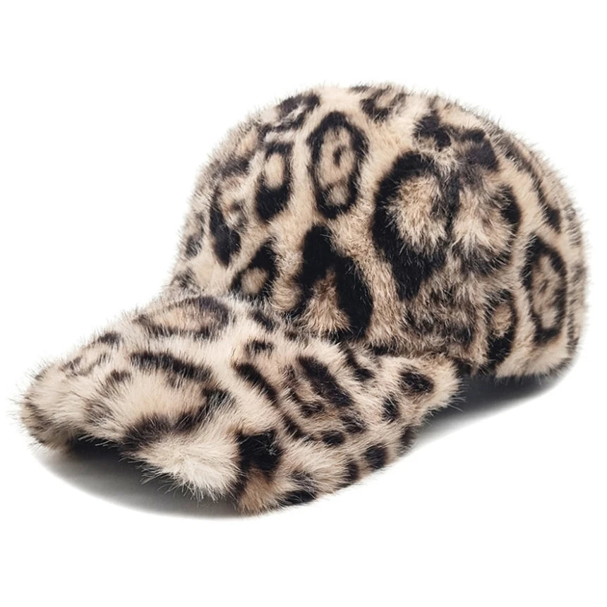 Chic Leopard Print Plüsch Baseballkappe für Damen | Leicht, Verstellbar Herbst/Winter Hut Kaufschwan® Beige Adjustable
