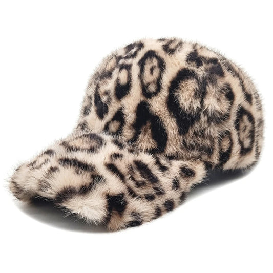 Chic Leopard Print Plüsch Baseballkappe für Damen | Leicht, Verstellbar Herbst/Winter Hut Kaufschwan® Beige Adjustable