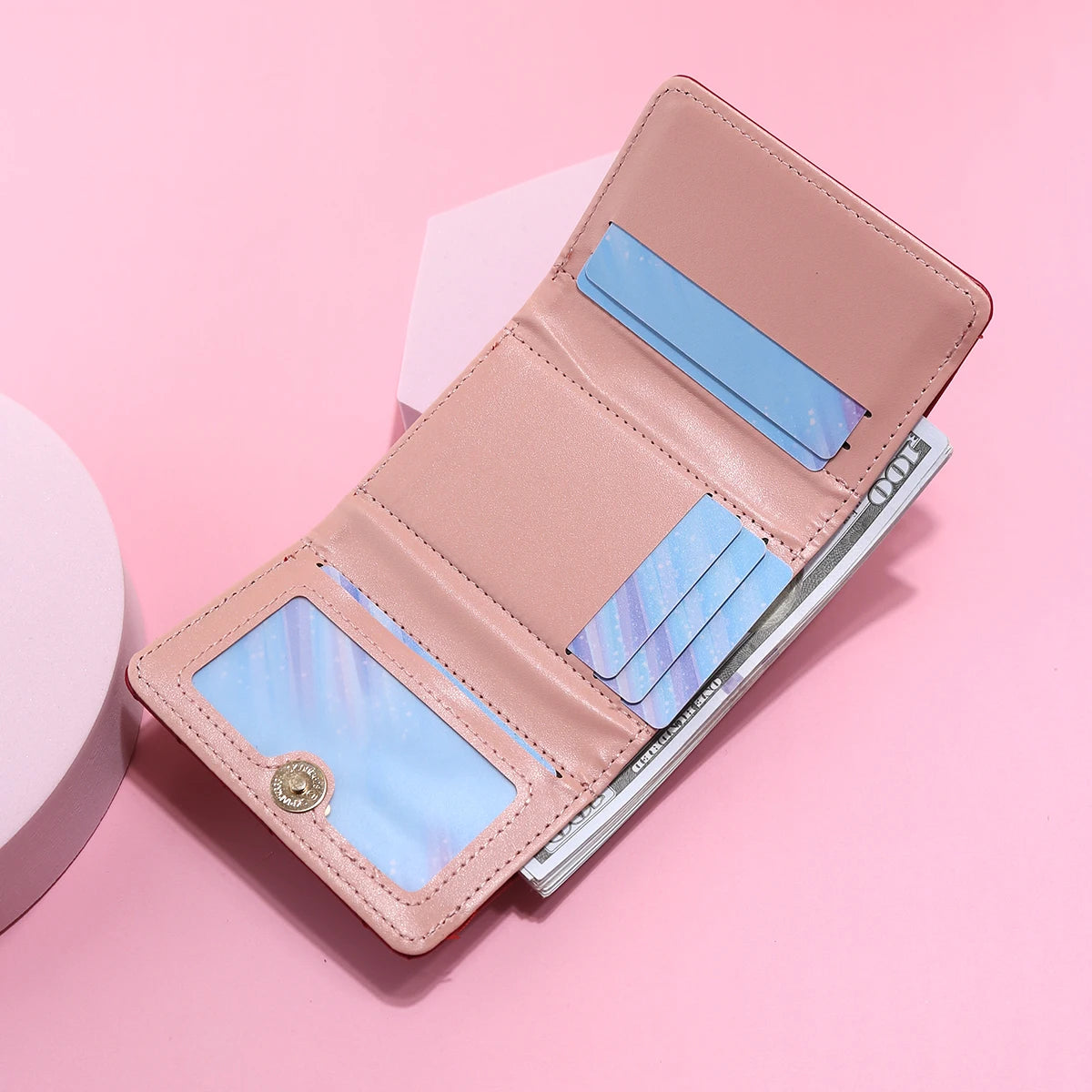 Damen Kurzgeldbörse – Gesticktes „Love“-Design | Leichte PU Leder Geldbörse mit Mehreren Kartenfächern Kaufschwan®