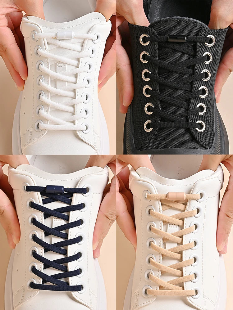 Elastische No-Tie Schnürsenkel – Halbkreis-Design mit Metallverschluss | Praktische Slip-On Laces für Kinder & Erwachsene Sneaker Kaufschwan®