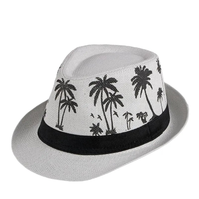 Retro Sonnenhut – Britischer Top Hat Stil, Geometrischer Strohhut mit Gürtel, Unisex Strand & Partner Fedoras
