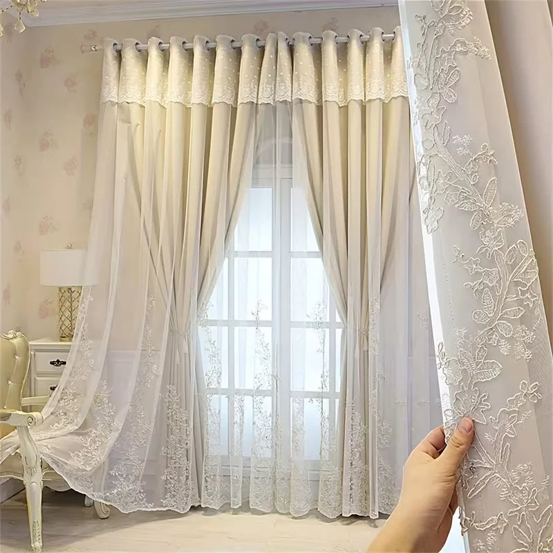 Doppelter Vorhang mit Transparenter Schicht und Sichtschutz für Schlafzimmer Wohnzimmer Kaufschwan® Beige 1 Stück- W200xL260 cm Ösenverschluss