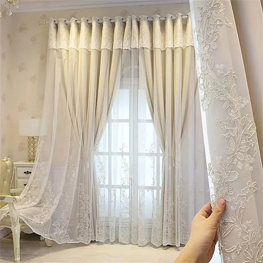 Doppelter Vorhang mit Transparenter Schicht und Sichtschutz für Schlafzimmer Wohnzimmer Kaufschwan® Beige 1 Stück- W200xL260 cm Ösenverschluss