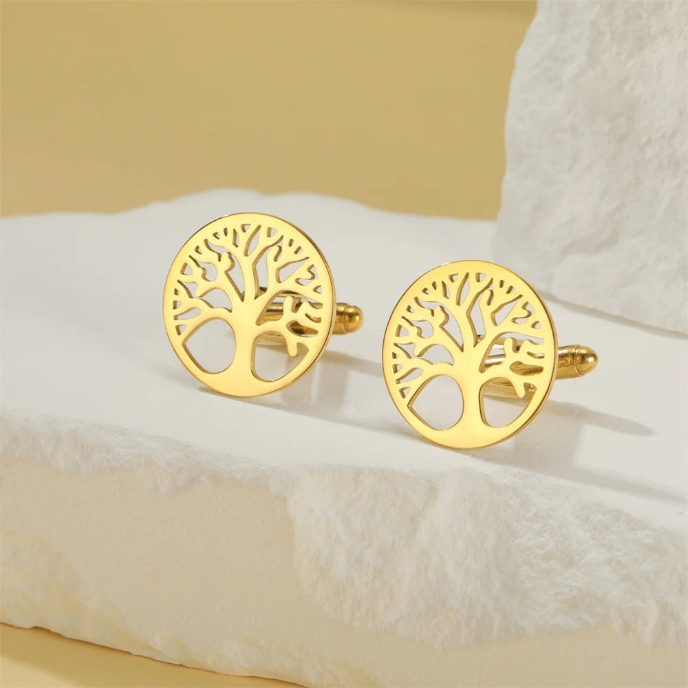 Baum des Lebens Manschettenknöpfe für Herren – Runde Edelstahl Manschetten | Elegantes Accessoire für Hochzeit, Business & Anlassmode Kaufschwan®