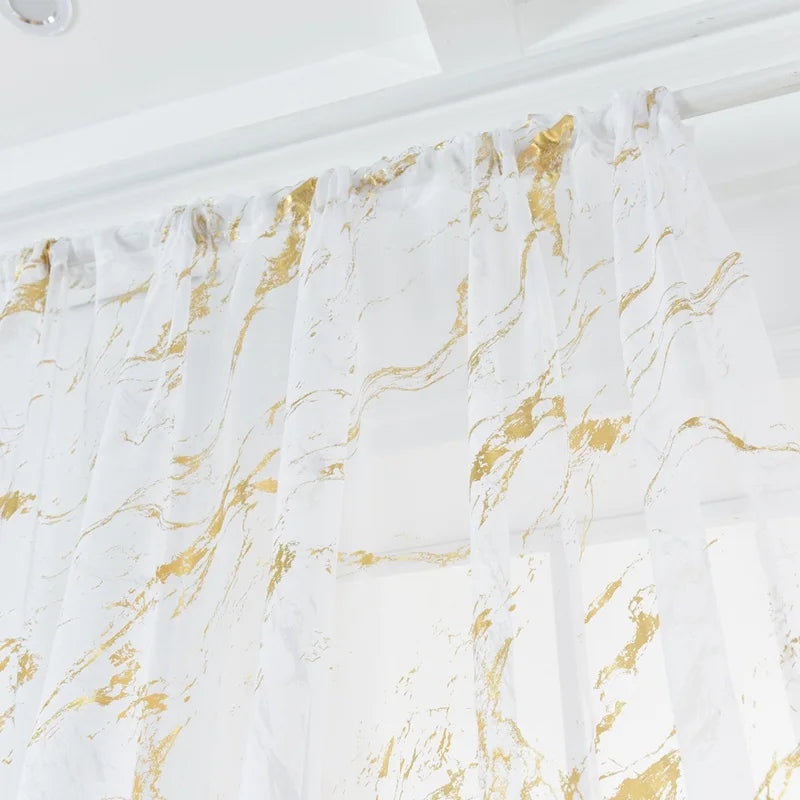 Marmor Goldfolie Transparenter Voile Vorhang mit Stangentasche für Küche Schlafzimmer Wohnzimmer Balkon Kaufschwan®